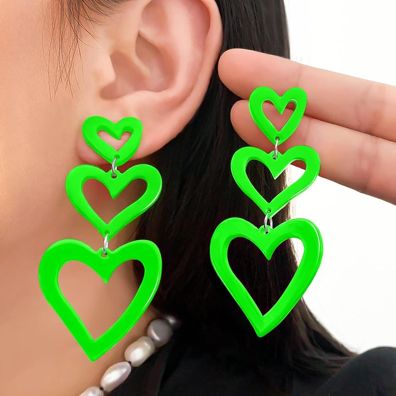 HOLYRY Neon Heart Earrings for Women Acrylic Neon Earrings 80s 90s Outfit for Women Glow Party Accessories Gifts Hot Pink Orange Green Yellow - Image 2